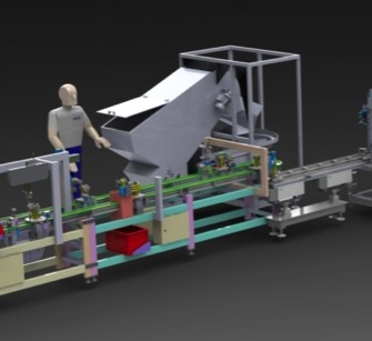 Chaîne d'assemblage entièrement automatisée conçue et installée par ASM - vue générale 3D